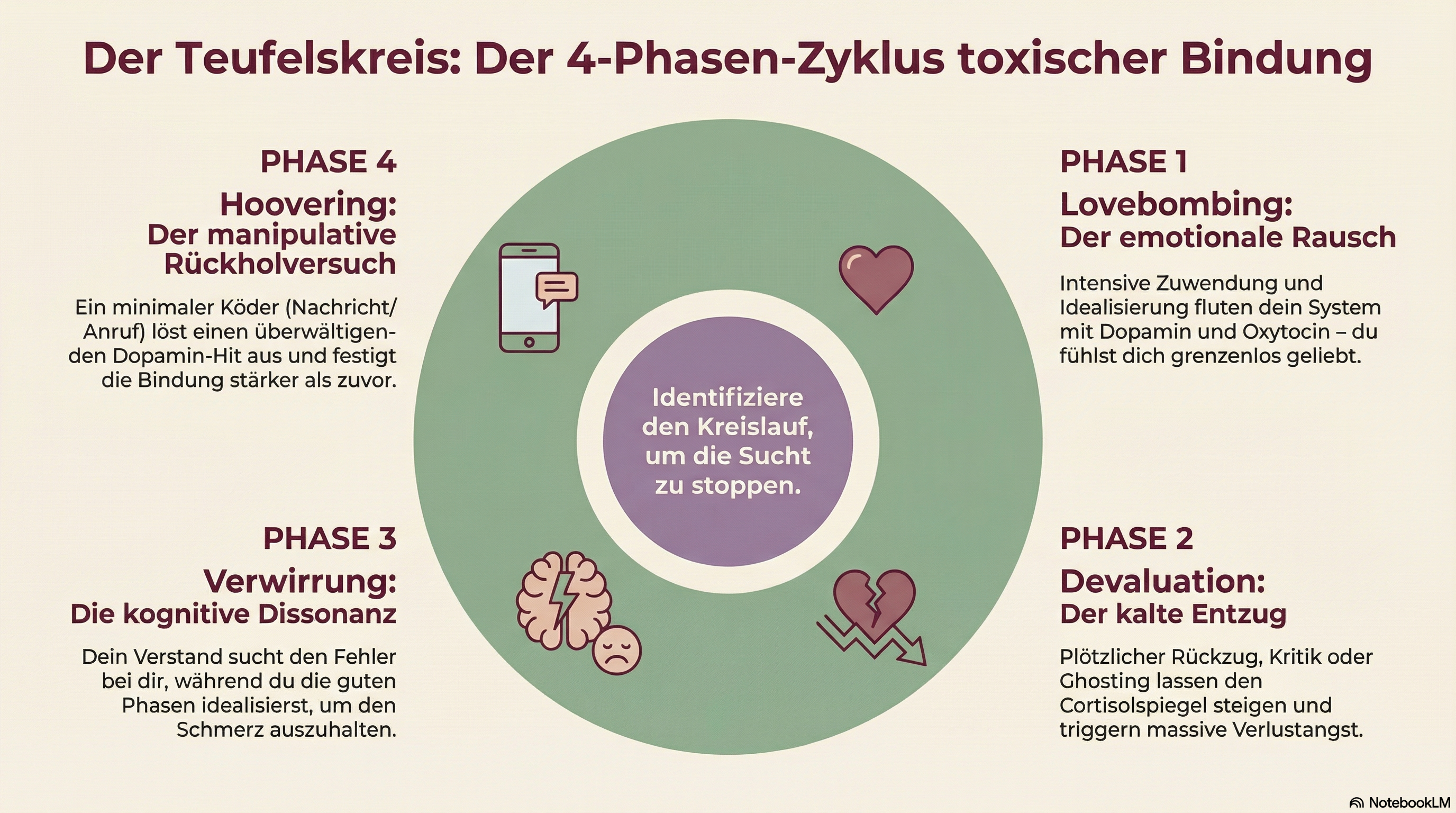 Der Zyklus toxischer Beziehungen — Idealisierung, Abwertung, Verwerfen, Hoovering